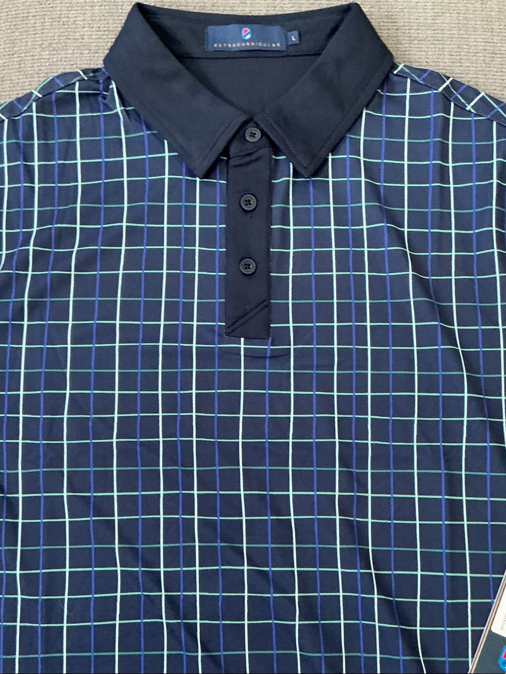 Extracurricular Navy Grid Polo with Aqua Lines